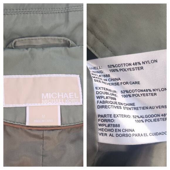 Michael Kors Jacket Womens Medium Olive Green Cargo Rain Spring Fall Military - Picture 16 of 16